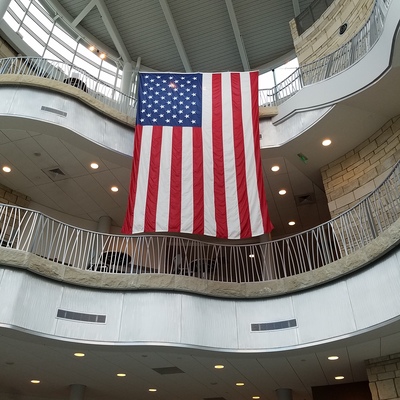 American Flag inside Flint Hills Discovery Center